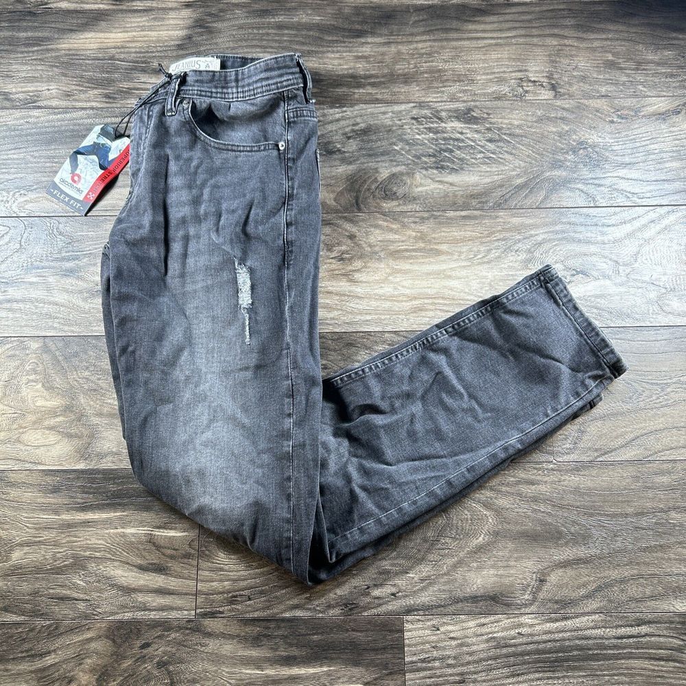 Akademiks Jeanius‎ Jeans Mens 30x32 Gray Flex Faded Distressed Grunge Whiskering